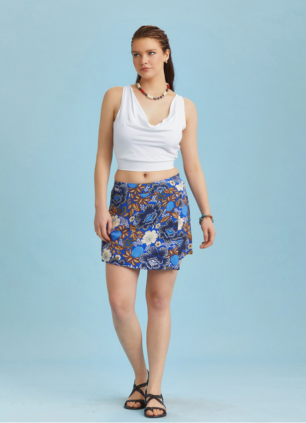 Boho Chic Wrap Front Blue Printed Skort