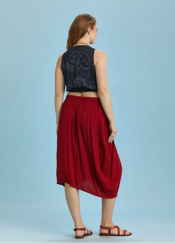 Button Closure Wrap Front Red Plus Size Skirt