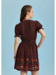 V Necklined Red Rose Print Puff Sleeve Short Dress