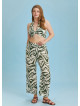 Green Printed Elastic Waist Plus Size Pants