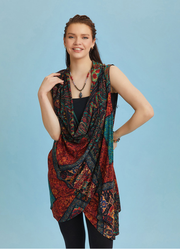 Loose Fit Wrap Front Cowl Neck Tunic Dress