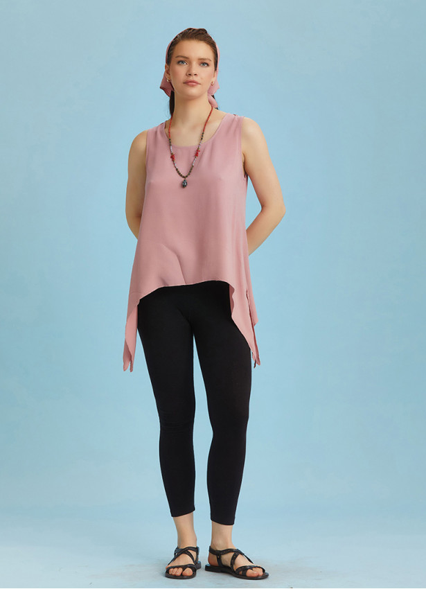 Loose Fit Side Slits Boat Neck Pink Summer Top