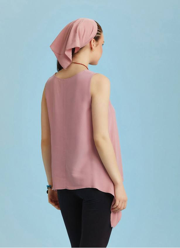 Loose Fit Side Slits Boat Neck Pink Summer Top