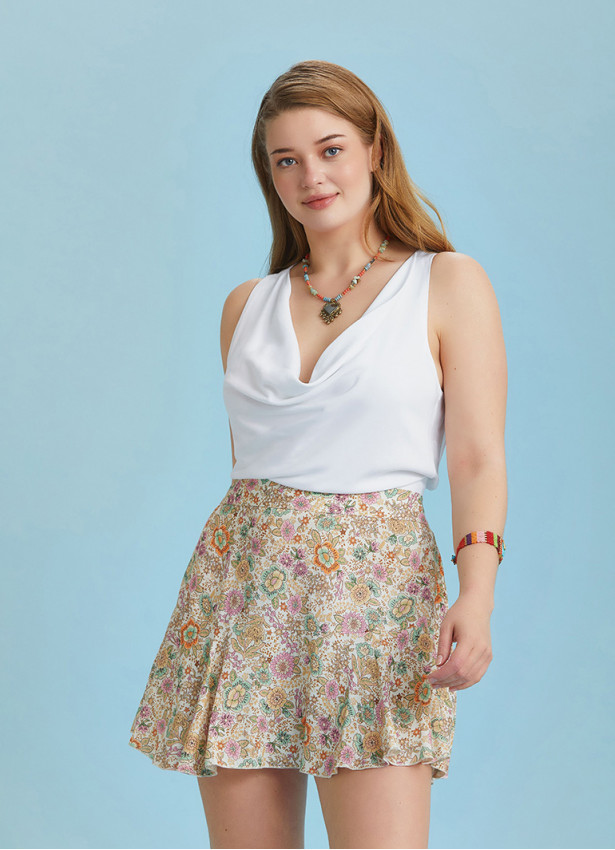 Boho Chic Style Print Ruffled Plus Size Skort