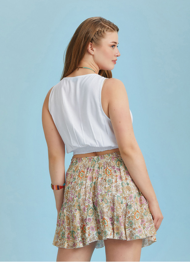 Boho Chic Style Print Ruffled Plus Size Skort