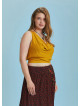 Elastic Hem Sleeveless Yellow Cowl Neck Plus Size Top