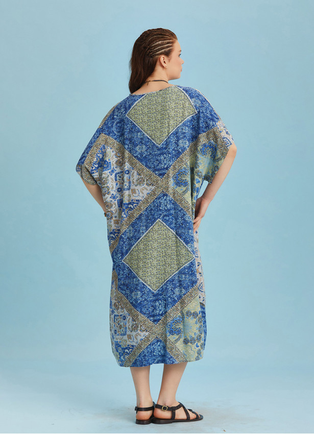Twist Front Loose Blue Bat Wing Dress