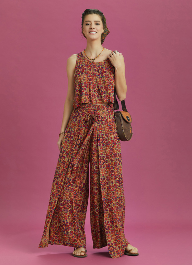 Authentic Print Wrap Front Sleeveless Overall