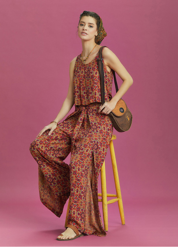 Authentic Print Wrap Front Sleeveless Overall