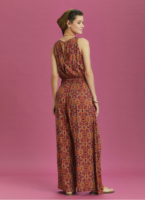 Authentic Print Wrap Front Sleeveless Overall