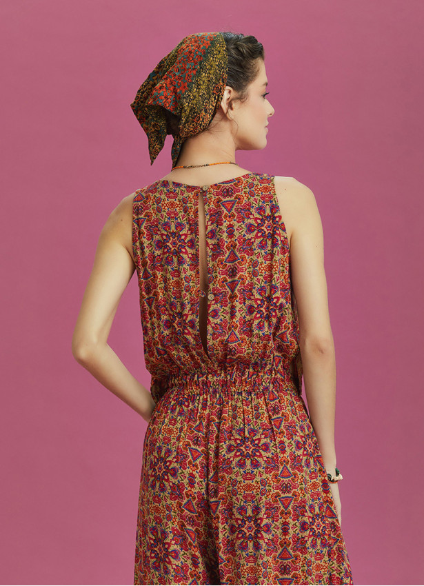 Authentic Print Wrap Front Sleeveless Overall