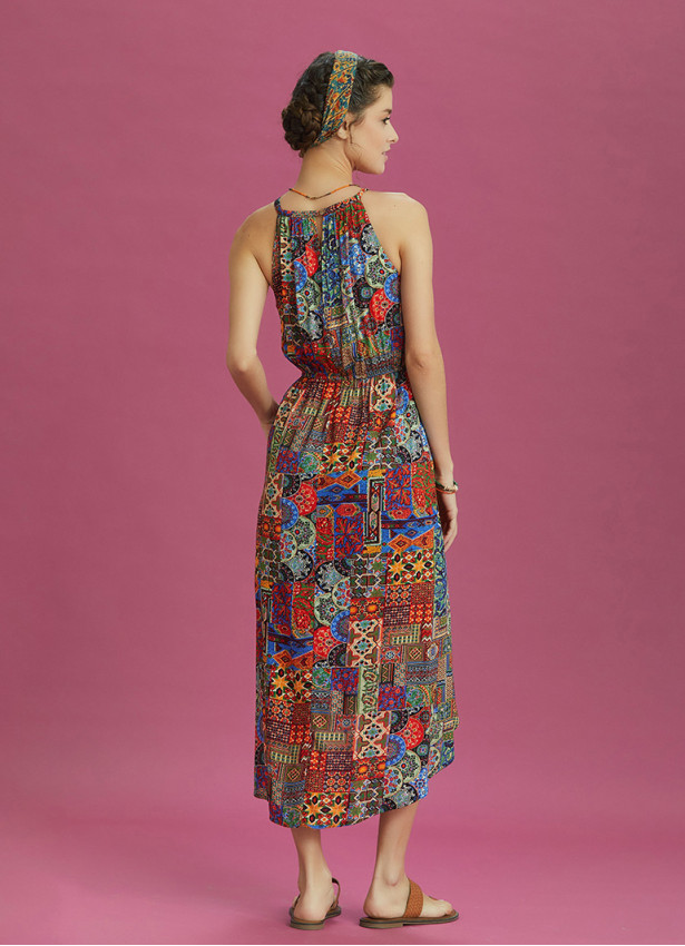 Ethnic Patterned Halter Neck Summer Dress
