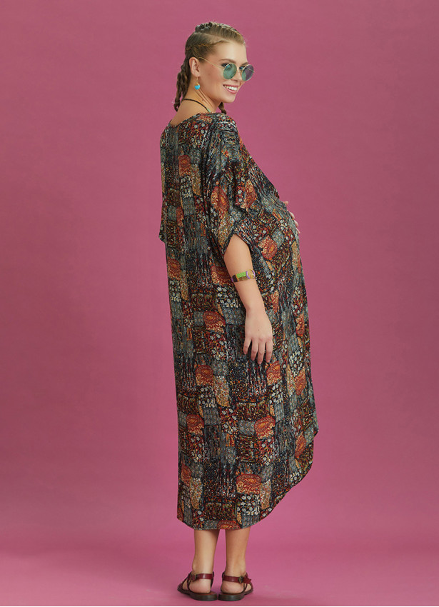 Twist Front Loose Khaki Bat Wing Maternity Dress