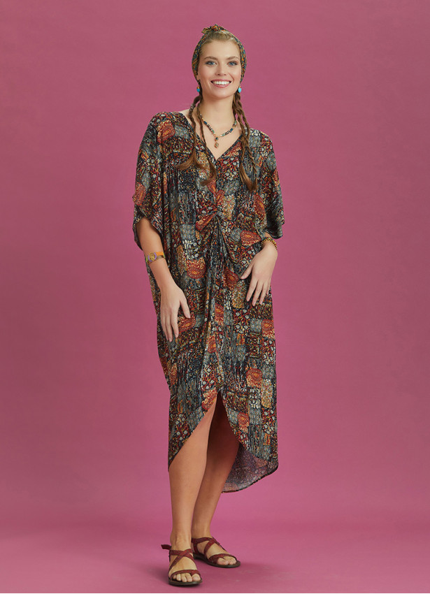 Twist Front Loose Khaki Bat Wing Dress