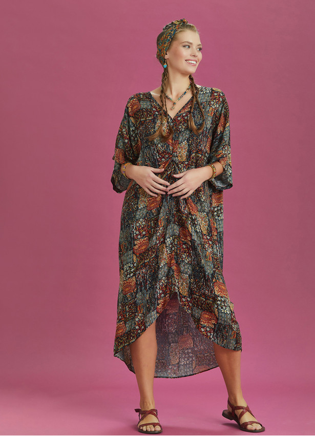 Twist Front Loose Khaki Bat Wing Dress