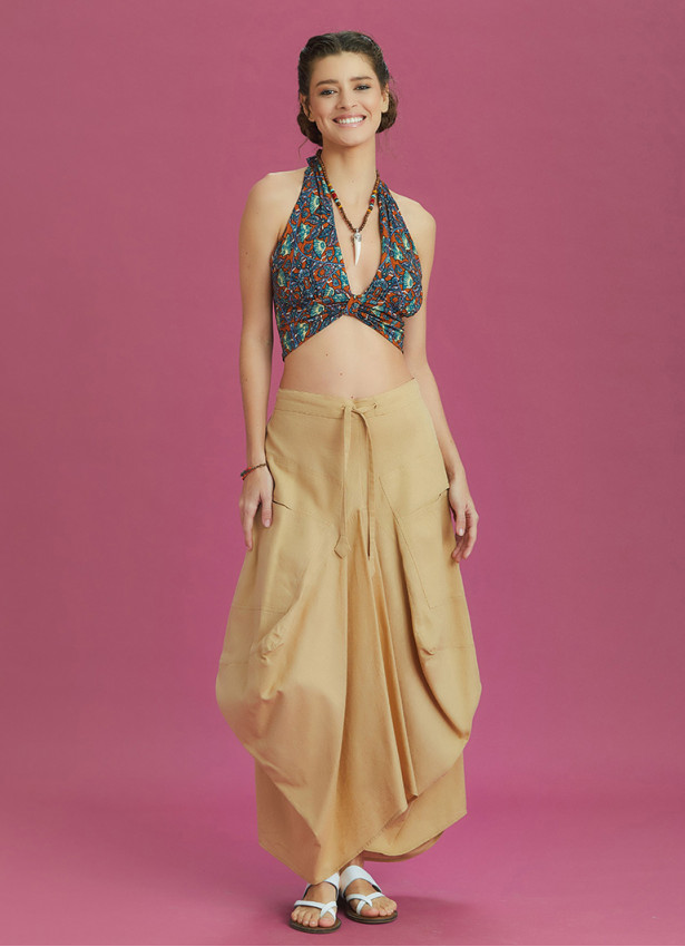 Asymmetrical Hem Detail Hippie Style Long Skirt