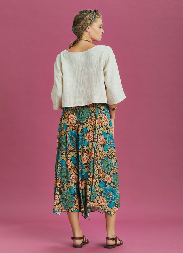 Loose Fit Split Front Floral Printed Hippie Pants
