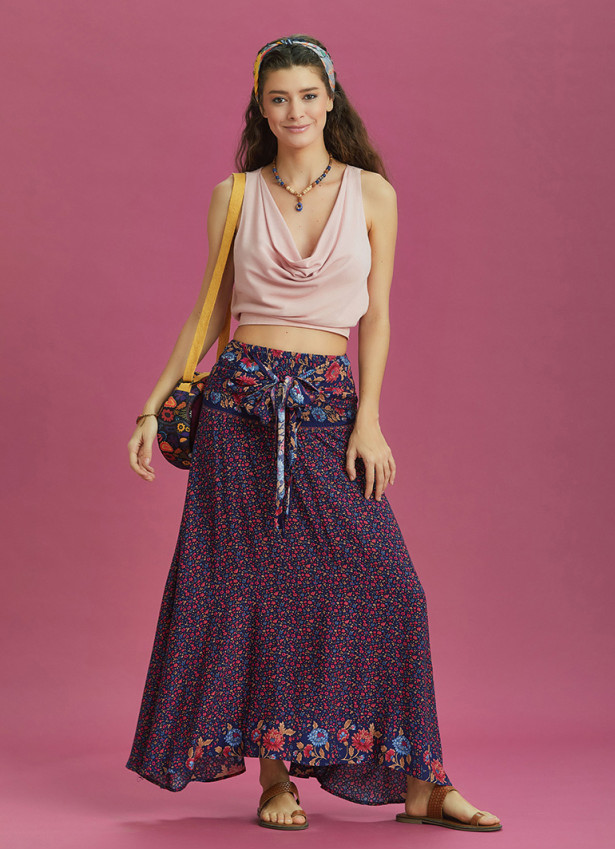 Floral Patterned Loose Asymmetric Skirt