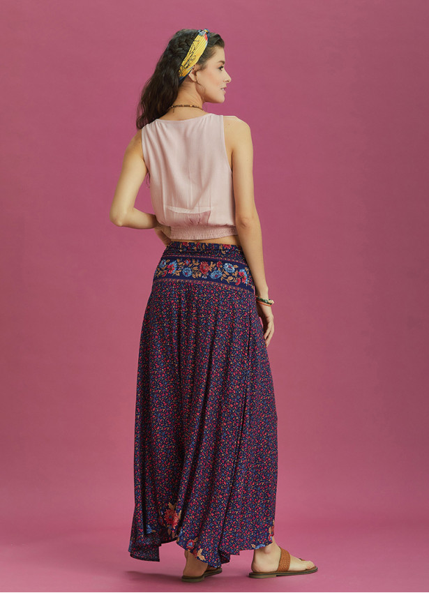 Floral Patterned Loose Asymmetric Skirt