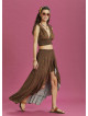 Split Front Frill Hem Green Print Long Gypsy Skirt