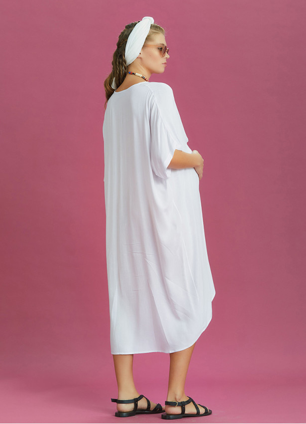 Twist Front Loose White Bat Wing Maternity Dress