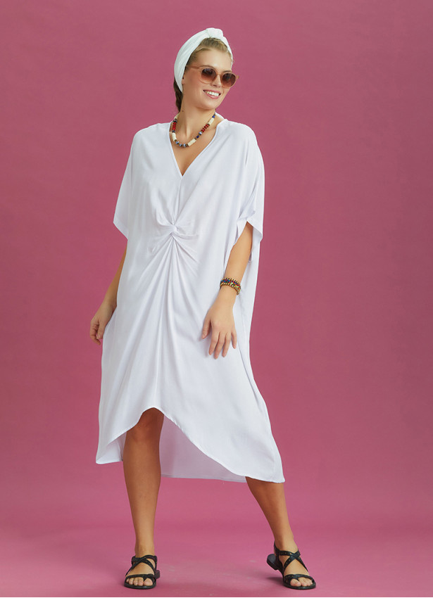 Twist Front Loose White Bat Wing Dress