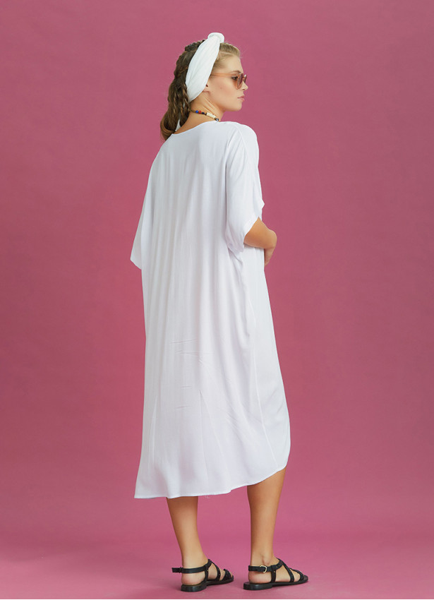 Twist Front Loose White Bat Wing Dress