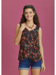 Black Floral Buttoned Summer Top