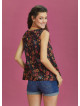 Black Floral Buttoned Summer Top
