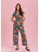 Half Sleeve Floral Patterned Bohemian Jumpsuit