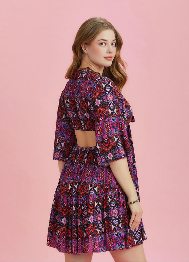 Frill Hem Tie Front Red Short Plus Size Dress