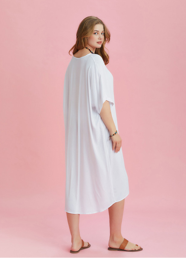 Twist Front Loose White Bat Wing Plus Size Dress
