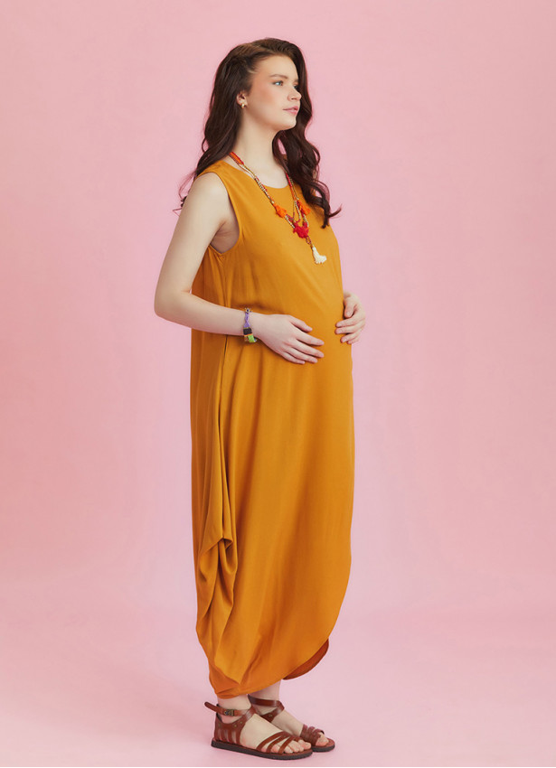 Sleeveless Front Layered Yellow Baggy Maternity Dress