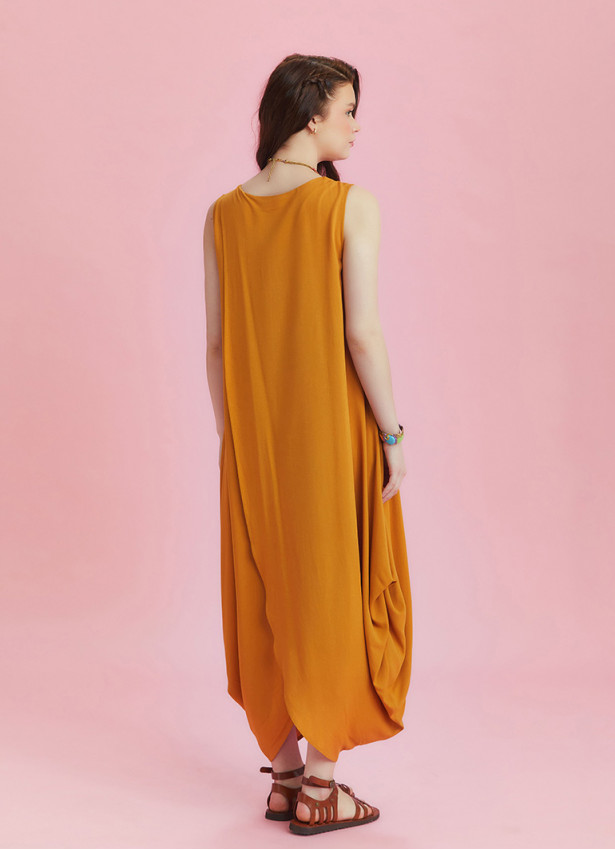 Sleeveless Front Layered Yellow Baggy Maternity Dress