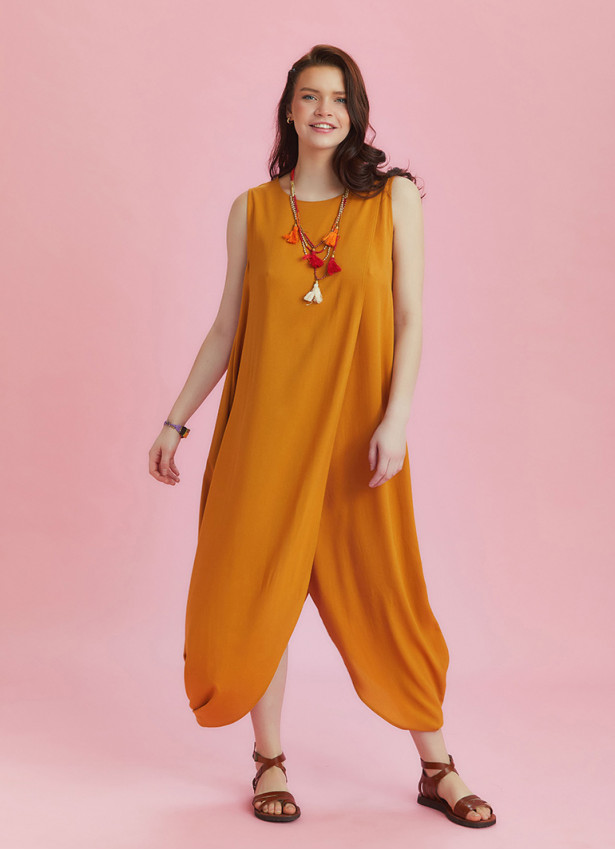Sleeveless Front Layered Yellow Summer Baggy Dress