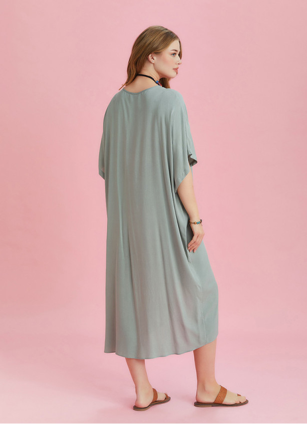 Twist Front Loose Green Bat Wing Plus Size Dress