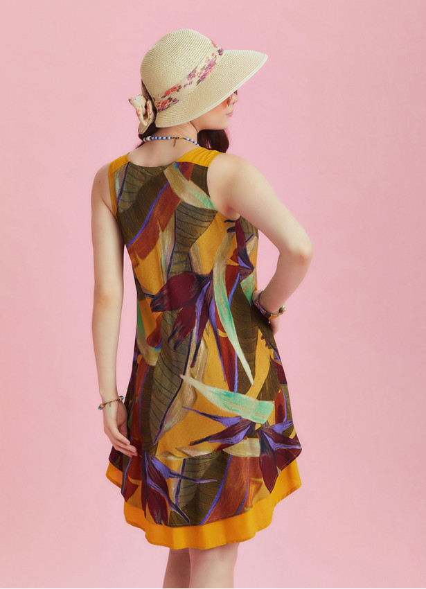 Khaki Print Front Pocket Detail Sundress