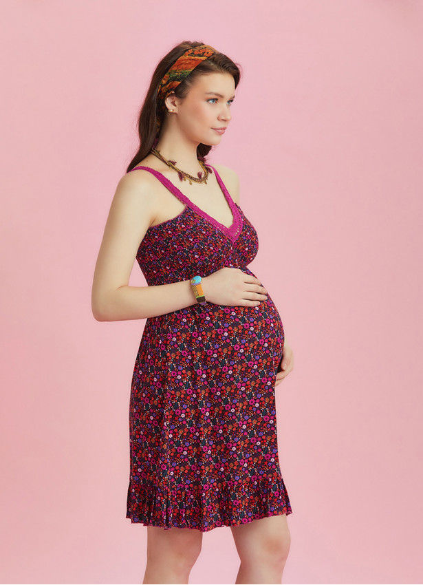 Frill Hem Gypsy Style Patterned Maternity Sundress