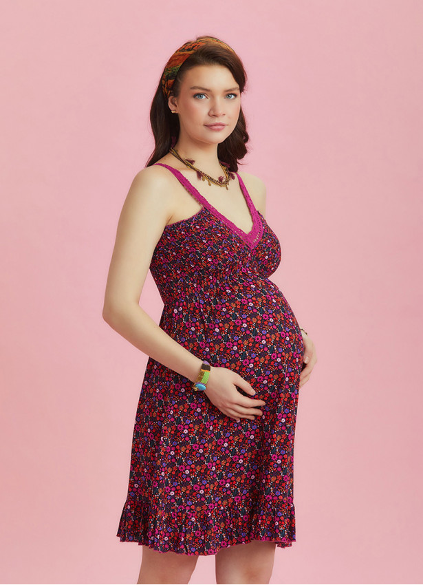 Frill Hem Gypsy Style Patterned Maternity Sundress