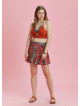 Boho Chic Style Red Print Ruffled Plus Size Skort