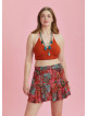Boho Chic Style Red Print Ruffled Plus Size Skort