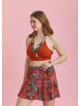 Boho Chic Style Red Print Ruffled Plus Size Skort