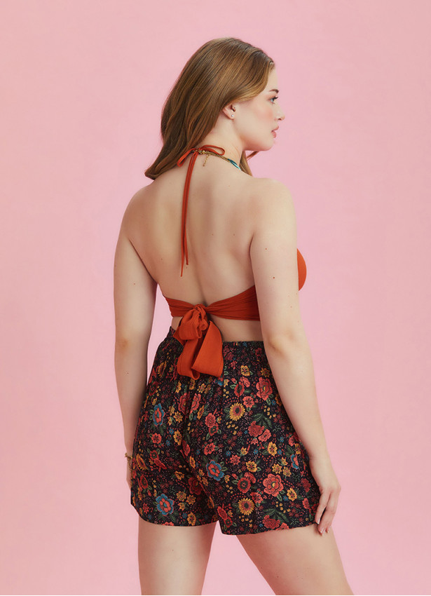 Boho Chic Wrap Front Black Floral Plus Size Skort