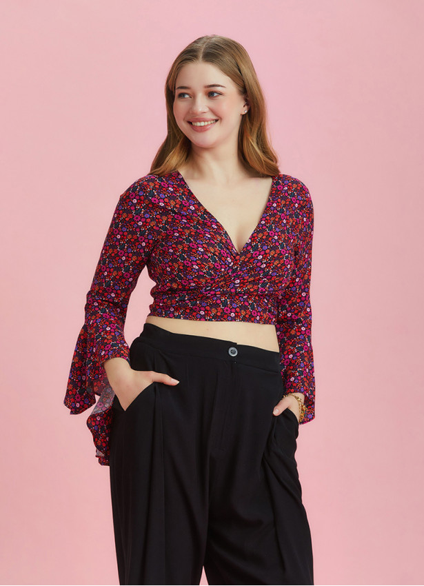 Gypsy Style Bell Sleeve Crop Plus Size Top