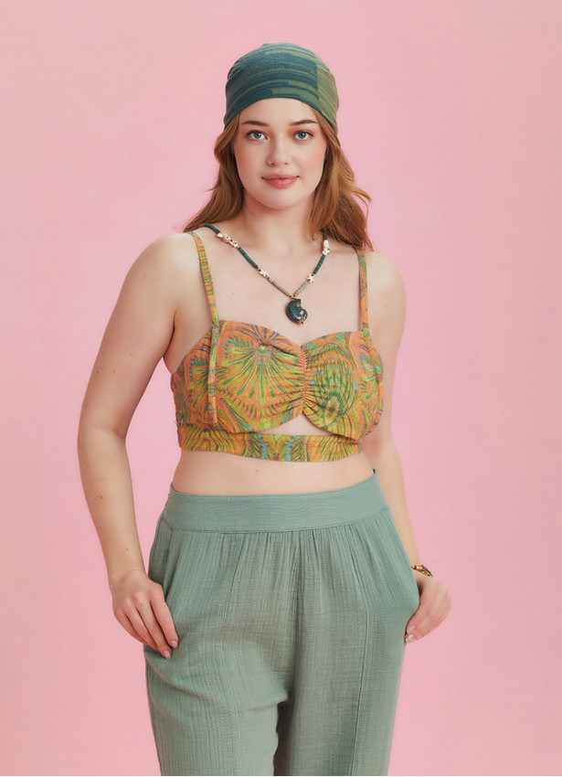 Cut Out Front Detail Cotton Print Plus Size Top