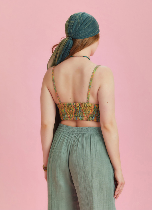 Cut Out Front Detail Cotton Print Plus Size Top