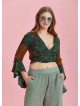 Flowers Gypsy Style Bell Sleeve Crop Plus Size Top