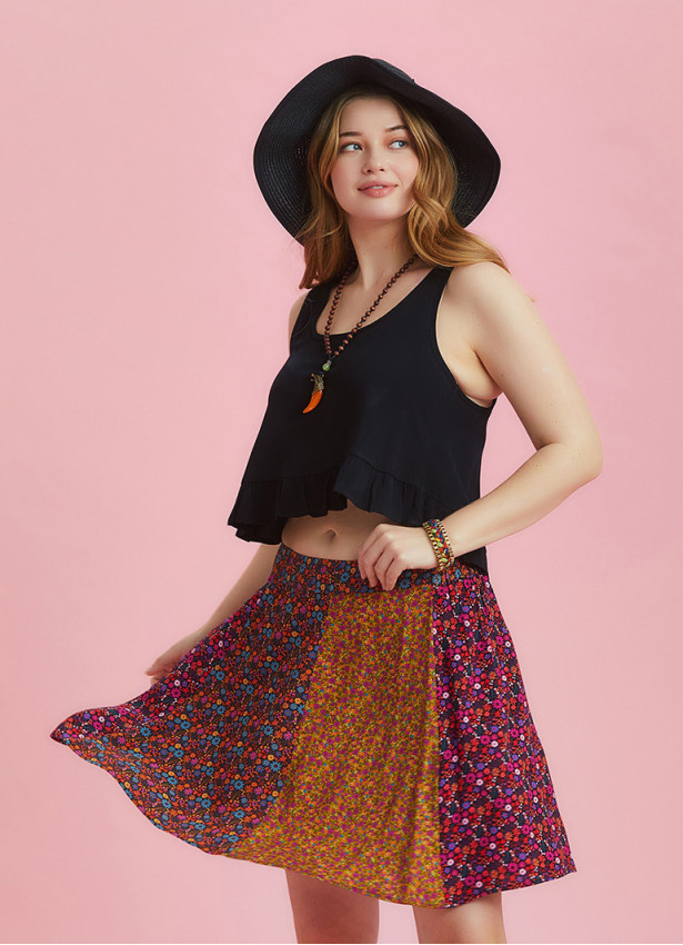 Boho Chic Paisley Floral Print Patchwork Plus Size Skirt