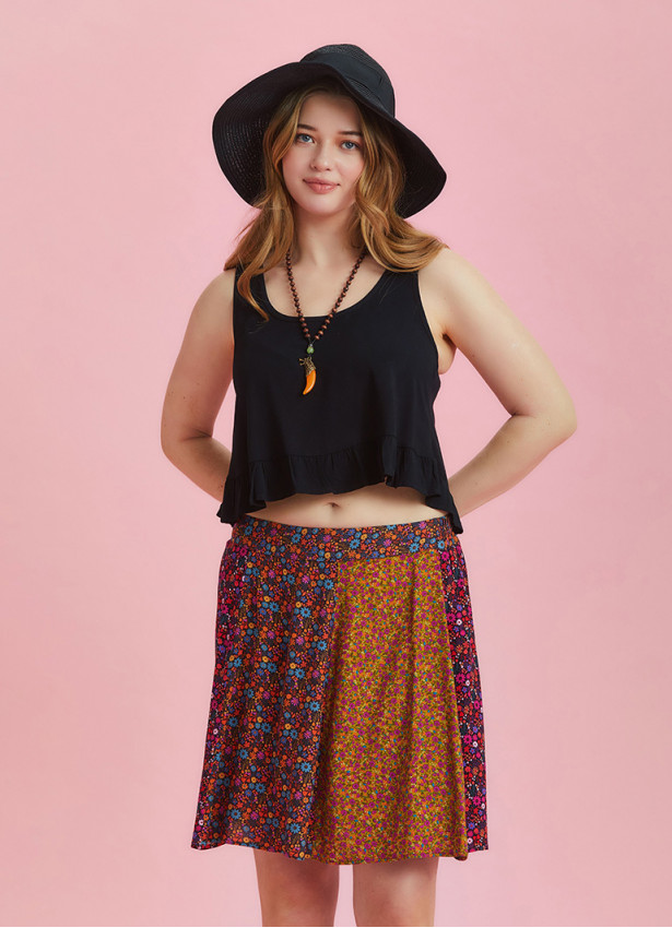 Boho Chic Paisley Floral Print Patchwork Plus Size Skirt