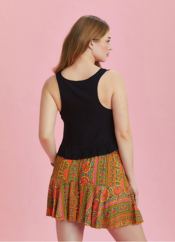 Boho Chic Style Orange Ruffled Plus Size Skort